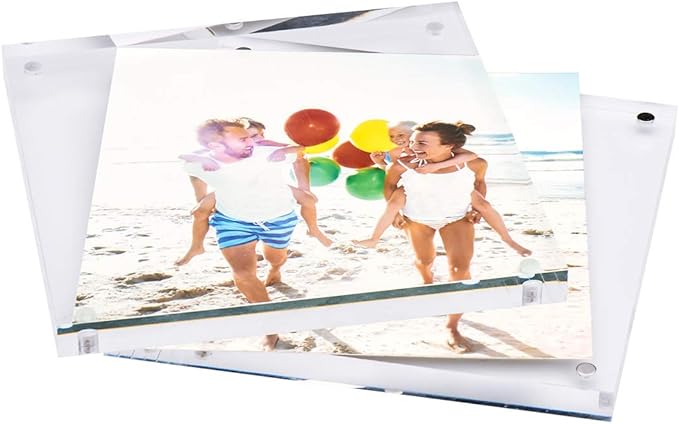 TWING 4x4 Acrylic Picture Frames 2 Pack, 20MM Thick Double Sided Magnetic Clear Photo Frame, HD Frameless Magnetic Photo Frame Display for Desktop Gift Ideal, Cleaning Cloth Included