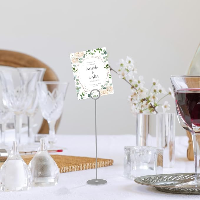 Urban Deco 16PK Table Number Holders Place Card Holders 12 Inch Table Card Holders Steel Card Holders for Photos, Food Signs, Memo Notes, Weddings, Restaurants, Birthdays（Matte Silver）