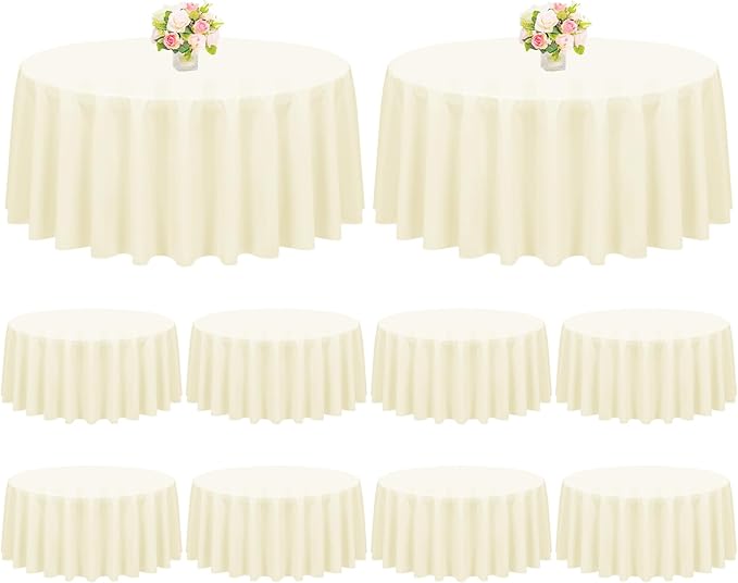 Pesonlook 10 Pack Beige Round Tablecloth 90 Inch, Waterproof Polyester Fabric Table Cloth for Round Tables, Stain Wrinkle Resistant Tablecloths Washable Table Cover for Wedding Dining Party Banquet