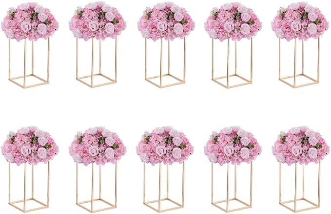 Gold Tall Stand for Wedding: 15.8in, With Metal Panel, Packs of 10 | Columnar Cube Shape, Easy to Assembly, Flowers Cakes Drinks Display Table Centerpieces for Wedding Party Event