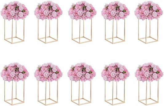 Gold Tall Stand for Wedding: 15.8in, With Metal Panel, Packs of 10 | Columnar Cube Shape, Easy to Assembly, Flowers Cakes Drinks Display Table Centerpieces for Wedding Party Event