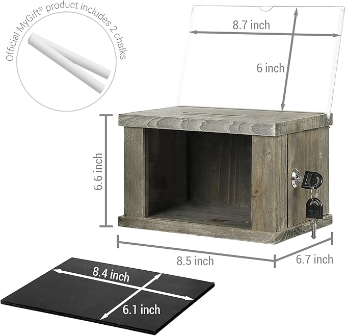 MyGift 2 Pcs Suggestion Box, Tip Jar, Comment Box and Money Donation Collection with Lock, Key, and Interchangeable Acrylic and Chalkboard Sign Holder, Vintage Gray Brown Solid Wood