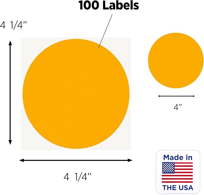 ChromaLabel 4 Inch Round Label Removable Color Code Dot Stickers, High Visibility for Warehouse Inventory, 100 Labels per Pack, Fluorescent Orange