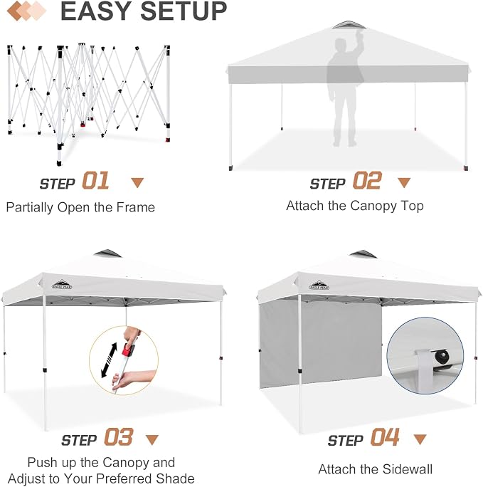 EAGLE PEAK Commercial Canopy 12x12 Pop Up Canopy Tent with 1 Sidewall, Easy Setup Heavy Duty Instant Event Shelter for Vendors & Markets, Outdoor Sun Shade, White