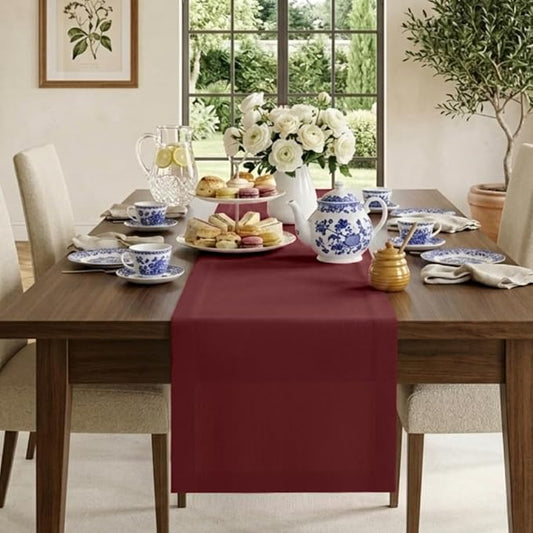 Classic Linen™ by D'Moksha Red Garnet Table Runner 90 Inches Long, 100% Pure Linen, 14 x 90 Inch Table Runner for Dresser, Dining- Mothers Day, Spring, Summer