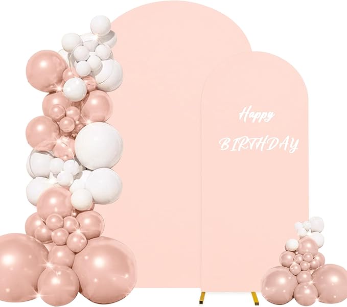 Set of 2 Wedding Arch Cover 2-Sided Round Top Spandex Fitted Arch Backdrop Cover for Birthday Party Baby Shower Wedding Arch Stand Decor（7.2FT, 6FT, Light Pink）