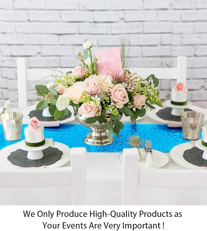 ShinyBeauty Sequin Table Runner Turquoise 12x108-Inch Aqua Party Runner 30Th Birthday Decorations