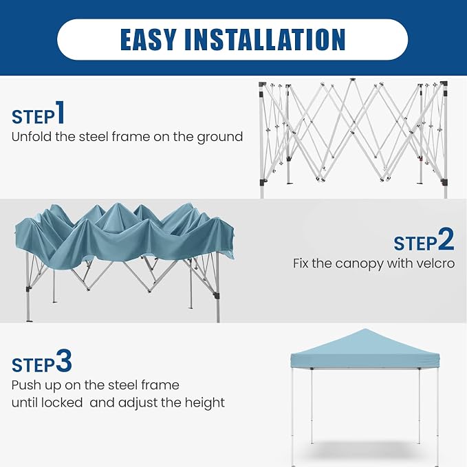 8x8 Pop Up Canopy Tent,Outdoor Canopy with Carry Bag,Easy Up Canopy with 3 Adjustable Height,Outdoor Gazebo Straight Legs,UPF 50+ Event Shelter Tents for Parties,Camping,Market,Patio(Sky Blue)