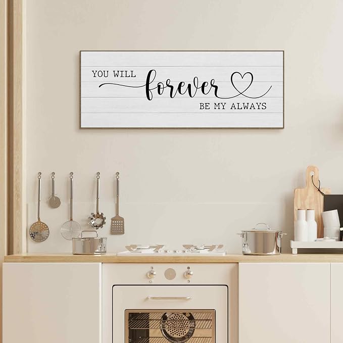 TLESKE You Will Forever Be My Always Sign Large Wall Art Decor Framed 15x40, Above Bed Over Bed Canvas Wall Art Decor Print for Couples Bedroom Living Room, Rustic Bedroom Love Signs Wall Picture