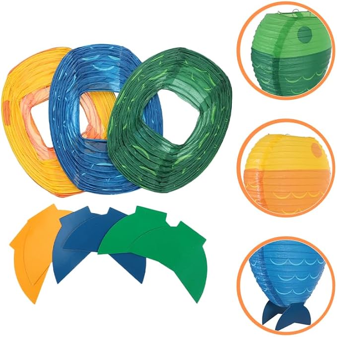 PRETYZOOM Fish-Shaped Paper Lanterns DIY Hanging Festival Party Decor 12.20X9.05X4.33 Inch Reusable Ocean Theme Paper Lanterns for Home Office Birthday Celebration