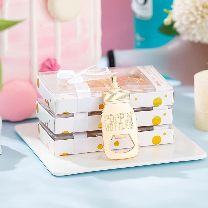 24 Pieces Baby Bottle Openers Baby Shower Favors, Gifts, Decorations, or Souvenir Guest Gift Boxes, Poppin Design for Boys or Girls (24 Pack White)