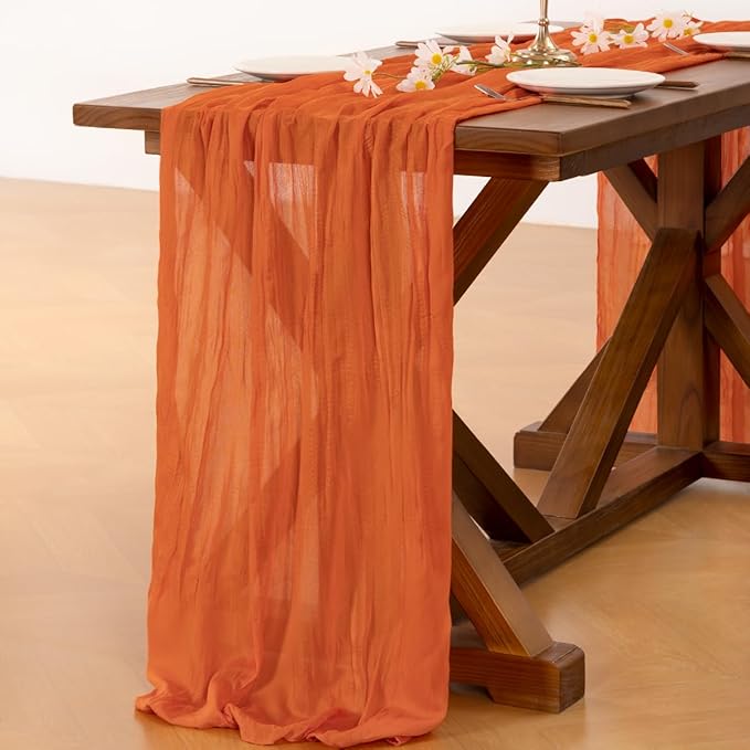 Socomi Orange Summer Cheesecloth Table Runner Boho Rustic Gauze 120 inch 10FT Cheese Cloth Sheer Runner for Wedding Party Baby Shower Birthday Home Decor Holiday Decorations