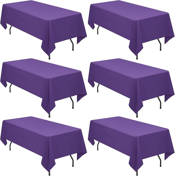 YMHPRIDE 6 Pack Purple Tablecloth 60 x102 inch Polyester Table Cloth for 6 Foot Rectangle Tables, Stain and Wrinkle Resistant Washable Fabric Polyester Table Covers for Wedding Party Banquet