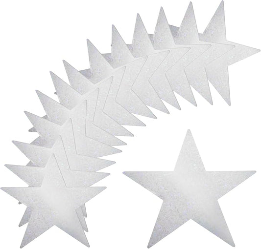 MECCANIXITY 36Pcs Laser Silver Stars Cutouts Double Printed Paper Stars Decoration Cardboard Star for Classroom Wall Party Movie Night Party Supplies, 11 Inch