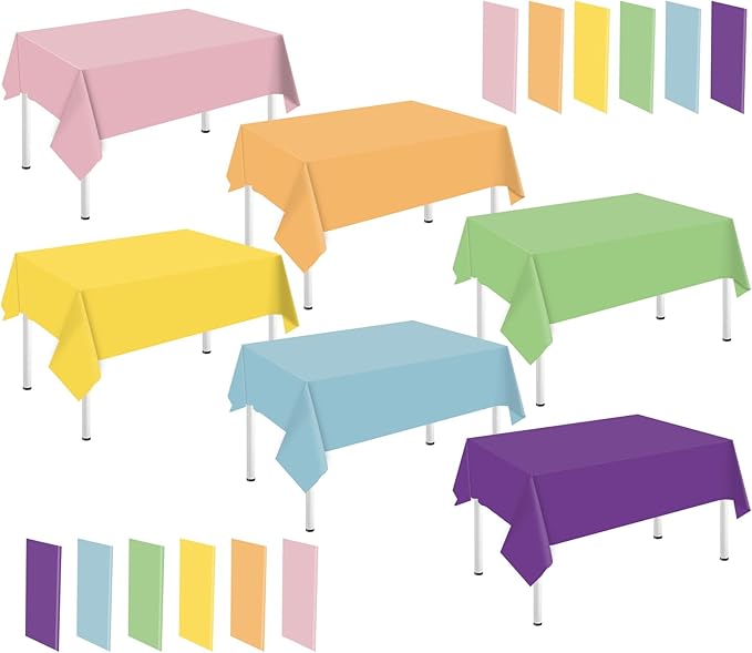 Whaline 24Pcs Pastel Color Plastic Tablecloth Boho Rectangle Table Cover Waterproof 6 Colors Table Cloth for Party Decoration Supplies Silly Goose, 54 x 108 Inch