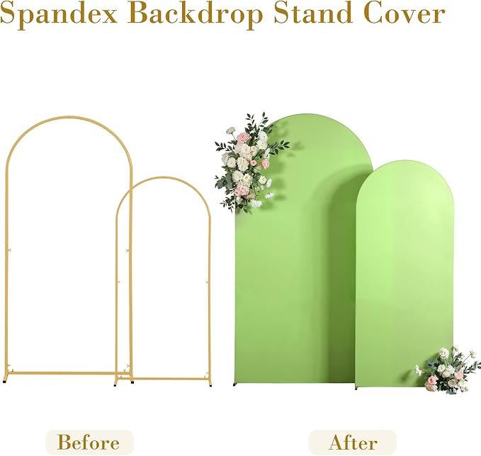 Sage Green Arch Cover 2 Set-7.2 and 6ft Arch Backdrop Cover Spandex Fitted Wedding Arch Stand Covers for Birthday Party Baby Shower Bridal Shower Wedding Reception Banquet Photo Background Decorations