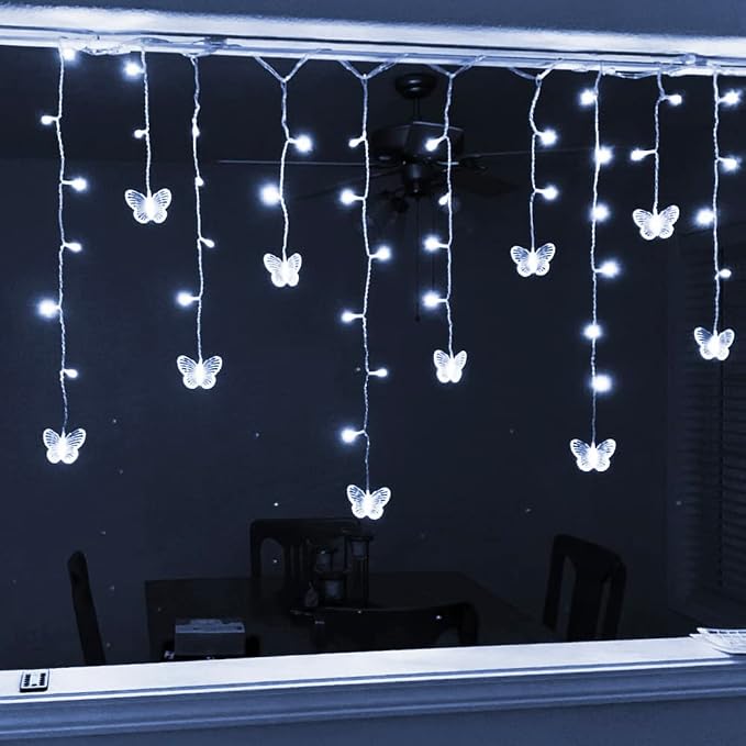 Butterfly Curtain Fairy Lights USB Plug in,8 Modes 120 LED 20FT Firefly Twinkle Timer String Lights with Remote, Waterproof Copper Wire for Bedroom Patio Christmas Wedding Party (Cool White)