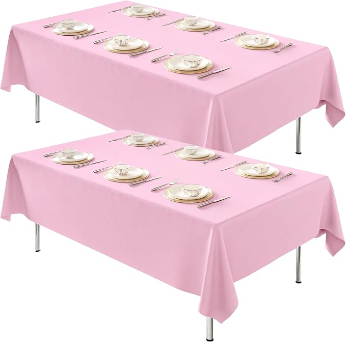 Fixwal 2 Pack Pink 70 x 120 Inch Rectangle Tablecloths, Reusable Heavy Duty Washable Polyester Table Covers for 6-8 Ft Tables, Baby Shower, Birthday, Wedding, Party, Outdoor