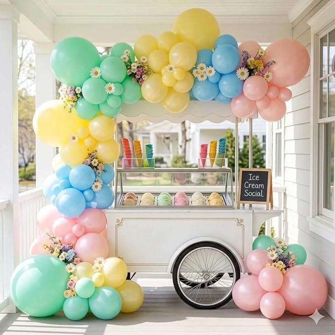 Pastel Balloon Arch Double Stuffed Pink Yellow Blue Green Balloons Different Size for Colorful Spring Princess Unicorn Easter Happy Birthday Baby Shower Party Decorations