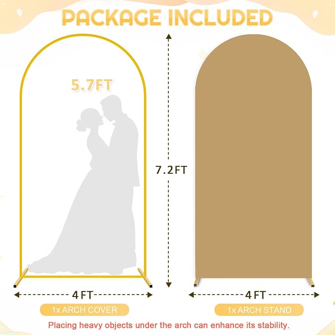 FUHSY Metal Arch Backdrop Stand and Cover Set Party Arch Stand 7.2FT Arches Backdrop Cover Wedding Arched Frame with Brown Arch Covers for Baby Shower Birthday Banquet Ceremony Indoor Outdoor Decor