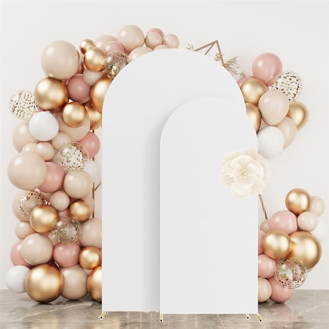 HAINARverS Set of 2 Wedding Arch Cover 6FT,7.2FT Spandex Fitted Stretchy Arch Stand Covers,2 Sided Round Top Chiara Backdrop Cover Banquet Baby Shower Arch Decoration(White)