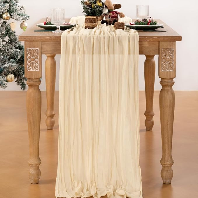 MLMC Beige Cheesecloth Table Runner 10ft Cream Rustic Gauze Cheese Cloth Table Runner 35x120 Inches Sheer Cloth Centerpiece for Wedding Baby Bridal Shower Home Decor