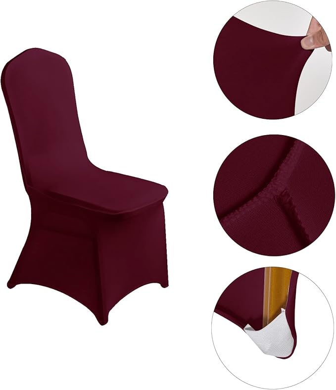 LZY 10pcs Spandex Chair Cover Stretch Slipcovers for Wedding Party, Dining Banquet Chair Decoration Covers (Burgundy, 10)