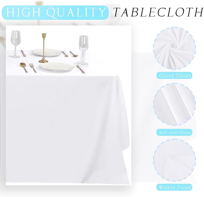 10 Pack White Tablecloth 90x156 Inch Rectangle Tablecloth Rectangular Polyester Table Cloth Stain and Wrinkle Resistant Washable Fabric Table Covers for Wedding Parties