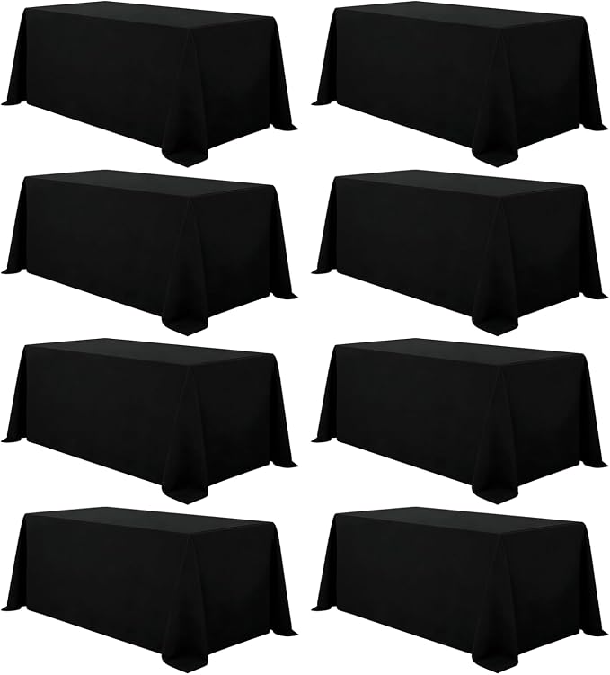 8 Pack Black Tablecloths 90 x 156 Inch Rectangular Table Cloths for Rectangle Tables 8ft, Wrinkle Resistant Black Table Cloth Washable Polyester Fabric for Buffet Wedding Party Banquet
