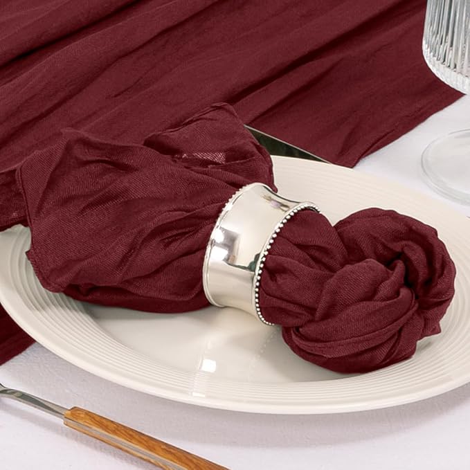 MLMC 10 Pack Cheesecloth Napkins Wedding Napkins 21"x21" Boho Reusable Napkins in Bulk for Wedding Bridal Baby Shower Events Table Decor Burgundy