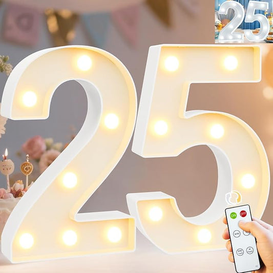 Pooqla 25th Birthday Decoration for Her Him, Decorative Marquee Numbers with Remote, Light Up 25 Sign for Party Backdrop 25th Wedding Anniversary Decor, Warm White and Cool White Number 25