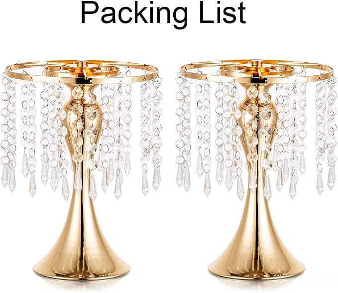 Gold Vase Stand Table: 10.2in Wedding Centerpieces, Set of 2 | High End Crystal Design Vase Stand for Wedding Party Reception Birthday Event Home, Tall Table Center Piece