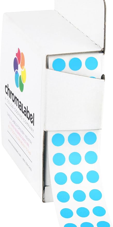 ChromaLabel 1/4 Inch Circle Sticker Labels, Light Blue Dot Stickers, Round Color Coding Labels, Round Colored Stickers with Dispenser Box, 1000 Sticky Dots, Light Blue