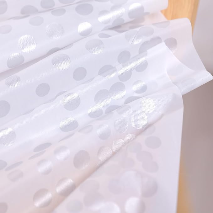 Plastic Tablecloth Roll – 54" x 100' Plastic Tablecloths for Parties Disposable with Cutter Box - Cut to Size Disposable Tablecloth for Rectangle & Round (Silver Dots-White)