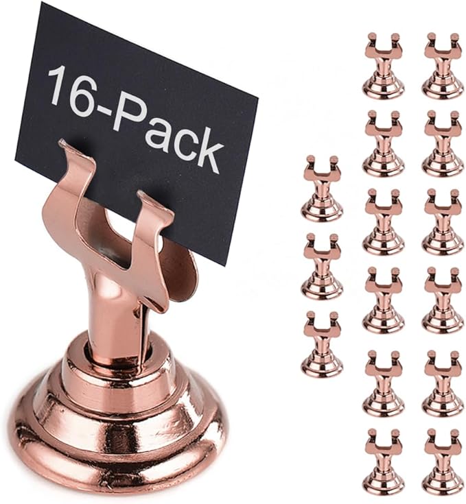 Small Size Table Number Holders,Stainless Steel Place Card Holder for Photos Food Signs Weddings Restaurants Birthdays,Modern Centerpieces Cards Stand with Heavy Casting Ba(Size:1.57",Color:Rose Gold)