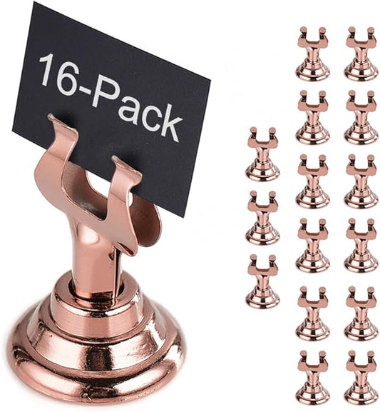 Small Size Table Number Holders,Stainless Steel Place Card Holder for Photos Food Signs Weddings Restaurants Birthdays,Modern Centerpieces Cards Stand with Heavy Casting Ba(Size:1.57",Color:Rose Gold)