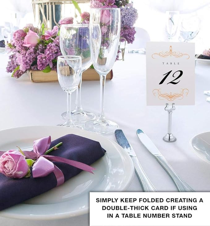 Decadent Flourish Wedding Table Numbers (Select Color/Quantity), Champagne, Orange, 1-90, Double Sided, Tent or Use in a Stand, Great for Parties & Restaurants - Made in the USA