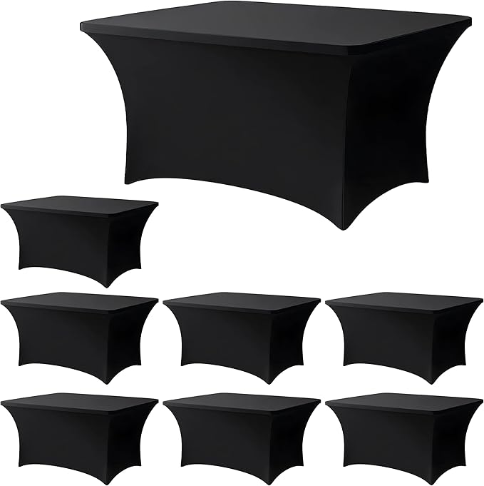 4FT Black Table Cloth - 8 Pack, Fitted Stretch Rectangle Spandex Tablecloth, Washable Table Cover for Party, Dining, Wedding, Banquet and Festival(Black, 30" x 48")