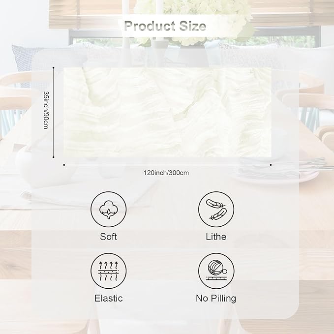 1 Pack White Cheesecloth Table Runner 35x120 Inch 10Ft Rustic Gauze Cheese Cloth Thanksgiving Table Runner Sheer Cheesecloth Table Runners for Wedding Party Bridal Shower Decoration