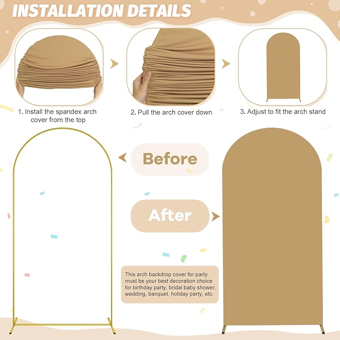FOTSHARER Brown Arch Cover Wedding Arch Covers Stretchy Backdrop 3.3 x 6.6FT Khaki Chiara Arch Backdrop Stands Cover for Birthday Gender Reveal Party Baby Shower Decoration