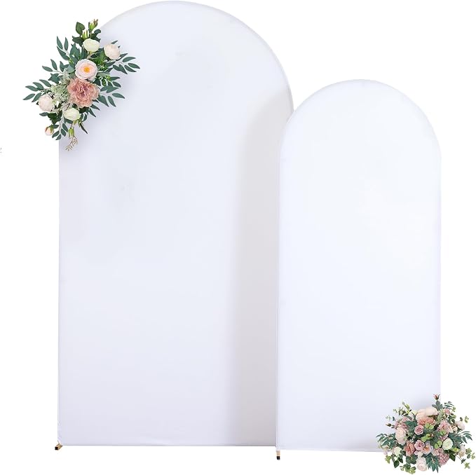 White Arch Cover 7.2FT 6FT Set of 2 Wedding Arch Backdrop Covers Stretchy Spandex Back Drop Covers for Birthday Baby Shower Party Decor Photo Booth Girls Bridal Banquet Balloon Arch Background