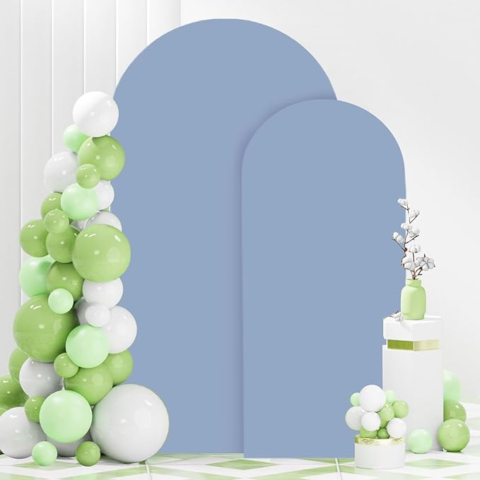 FANPROMS Wedding Arch Cover Set of 2 Dusty Blue Wedding Arch Cover 6FT 7.2FT Spandex Arch Cover Set for Birthday Party Boho Balloon Arch Stand Covers Set for Reception Party Metal Stand Decorations