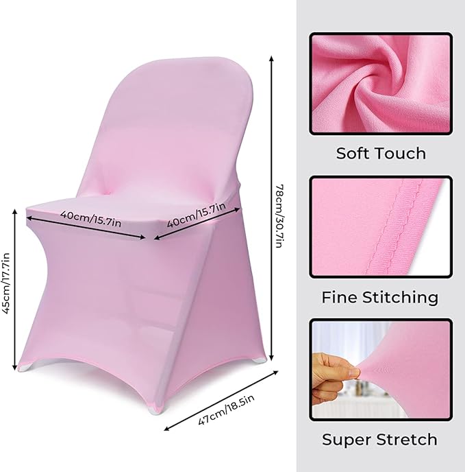 Babenest Spandex Folding Chair Covers - 30PCS Upgraded Universal Stretch Washable Fitted Chair Slipcovers Protector for Wedding, Holidays, Banquet, Party, Celebration (Pink)