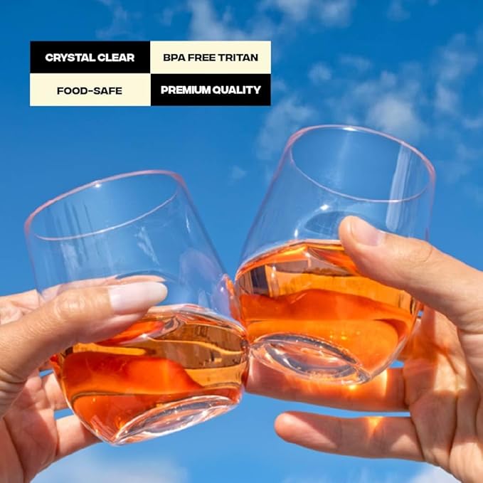 Unbreakable Stemless Wine Glass – Set of 72, 12oz, Dishwasher Safe, BPA-free Tritan, Clear Stemless White Wine Glasses, Shatterproof for Indoor, Outdoor, Everyday Use. Reusable, Made in the USA
