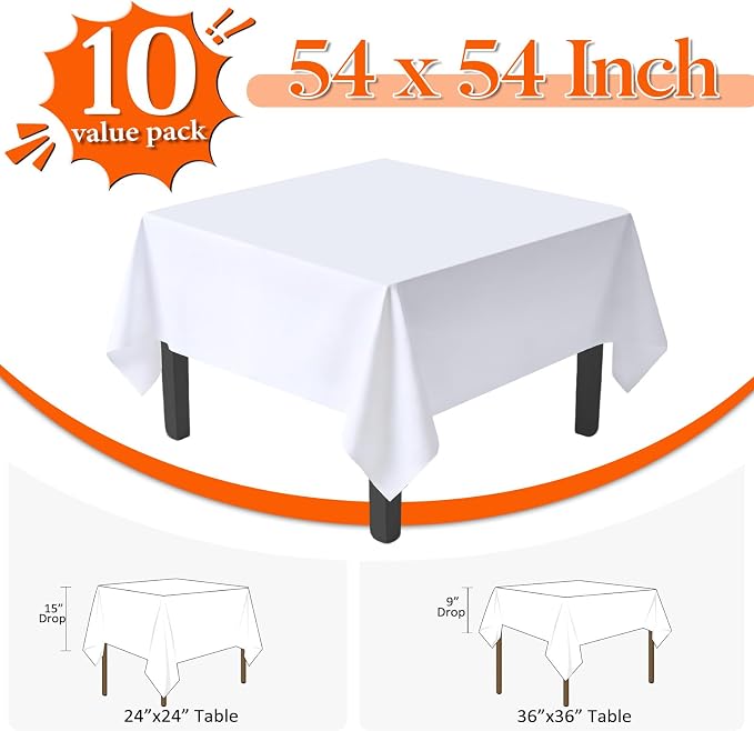 10 Pack White Square Tablecloth 54x54 Inch White Table Cloth, Wrinkle Resistant Washable Tablecloth Square Polyester Fabric Table Covers for Party Banquet Wedding Buffet