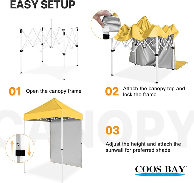 COOS BAY 5x5 Pop Up Canopy Tent with Side Wall, Easy Setup Portable Sun Shelter with Carry Bag, Outdoor Shade for Beach, Camping, Sports & Backyard, Yellow