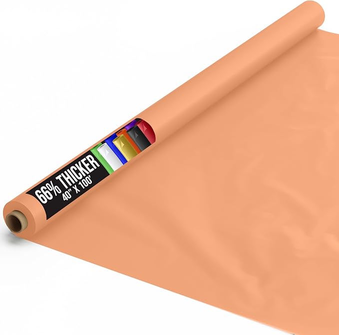 Party Solids 66% Thicker Premium Peach Plastic Table Cover Roll 40" X 100' Table Cloth Plastic Cover Roll Quality Thick Banquet Rolls Disposable Tablecloth Rolls Strong American Based Company