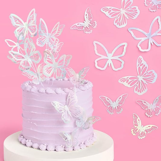 xo, Fetti 3D Butterfly Birthday Cake Topper, Iridescent - 24 pcs | Bachelorette Decorations, Pastel Birthday Cupcake Supplies, Girl Baby Shower Decor, HBD, Garden Party