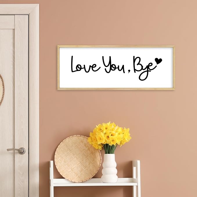 YWJKWLGS Love You Bye Wall Decor Above Door, Entryway Door Sign for Mudroom | Farmhouse Rustic Natural Wood Framed, 32x12 Inches, Living Room, Farewell Wall Art, Last Thing They See Leaving Home