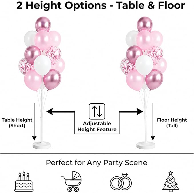 Balloon Column Stand Kit with 10inch Metallic Pink Confetti Balloons, Base&Pole,Balloon Column Kit for Floor&Table Decoration for Party Wedding Bridal Baby Shower Birthday